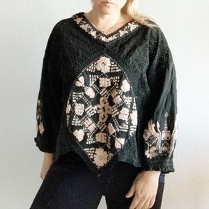 Free People New Romantics Black Embroidered Top M